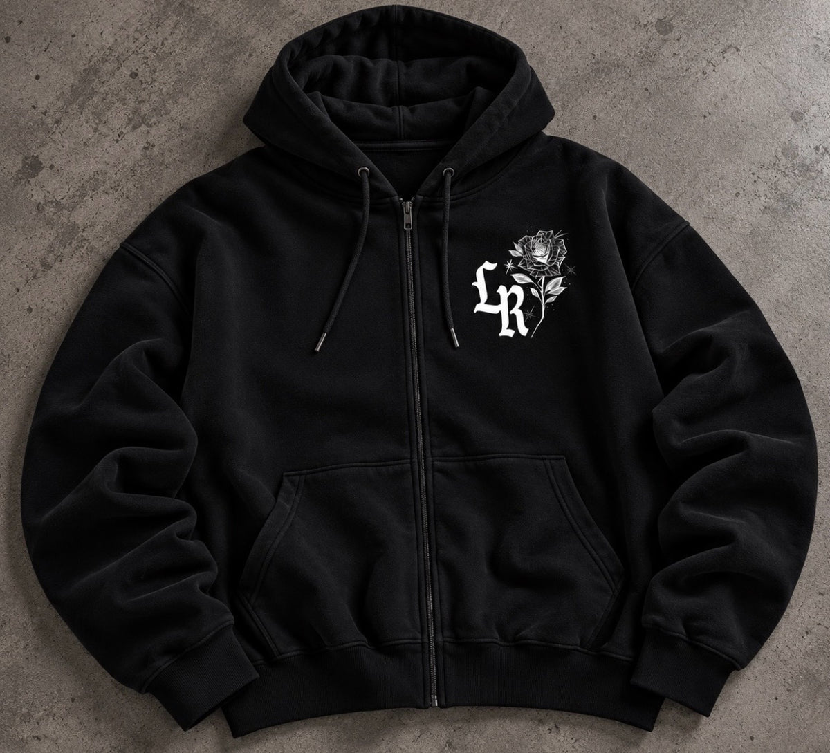 HEAVEN SENT' Pen & Ink Premium Fleece Zip-Up Hoodie (Black)