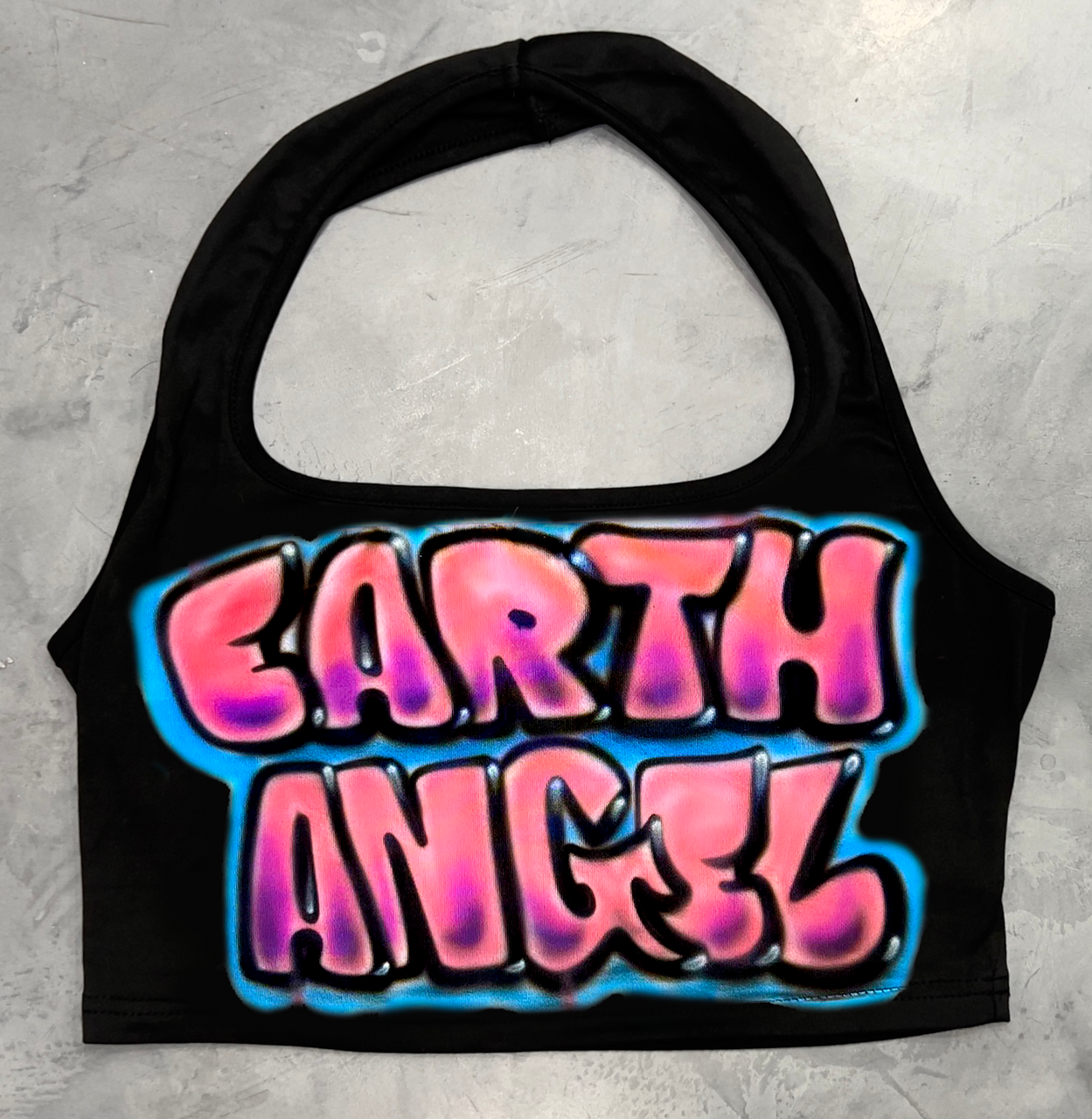 Limited Edition 'EARTH ANGEL' Airbrushed Halter Top (BLACK)