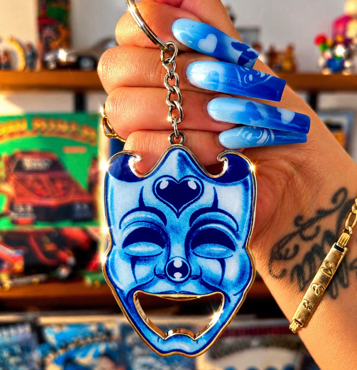 JOY & PAIN Bottle Opener Keychain (Blue)