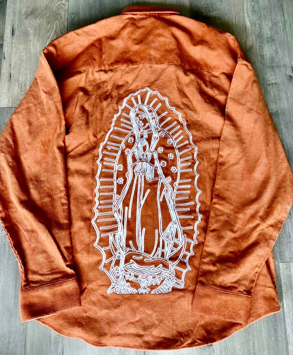 Limited Edition VIRGENCITA Embroidered Corduroy Cut & Sew Flannel (Brick-Brown)