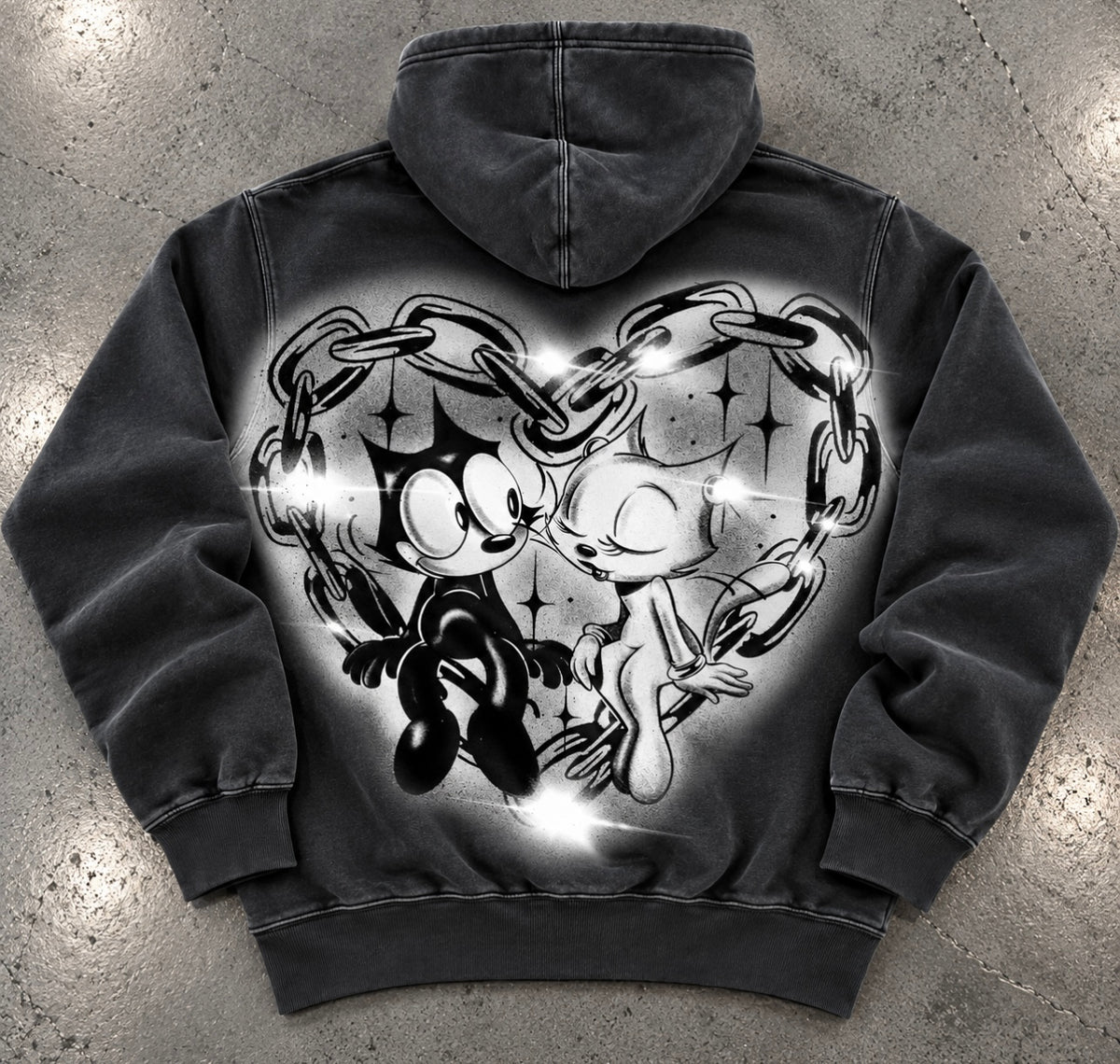 Limited Edition 'FOOL IN LOVE WITH YOU' Ultra Premium Vintage Washed Black Pullover Hoodie (VINTAGE WASHED BLACK)