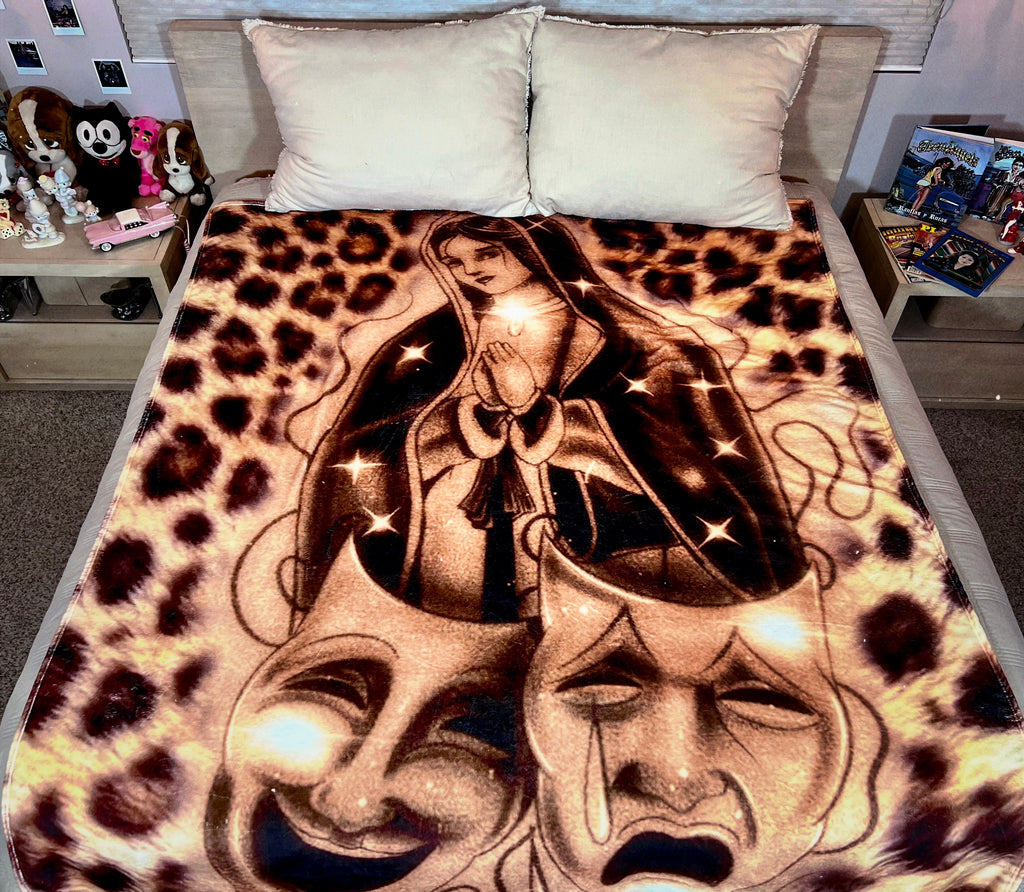 LIMITED EDITION EXTRA LARGE 'BLESSINGS & PROTECTIONS' Pen & Ink Y2K Fleece Blanket (LEOPARD EDITION) *Limited Edition