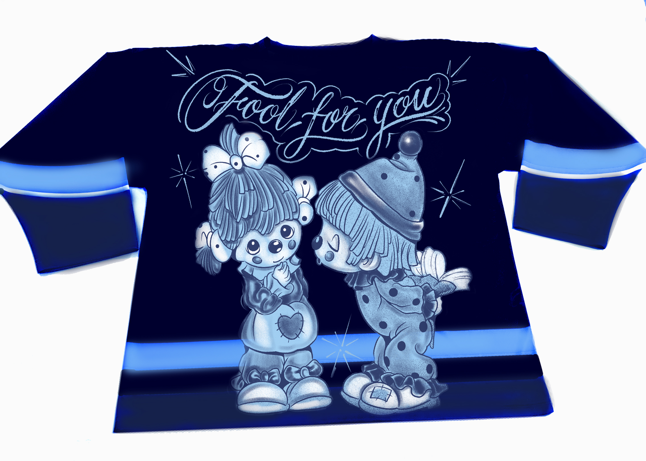 FOOL FOR YOU' Pen & Ink Cut & Sew Long Sleeve Hockey Jersey (Navy/Light Blue)