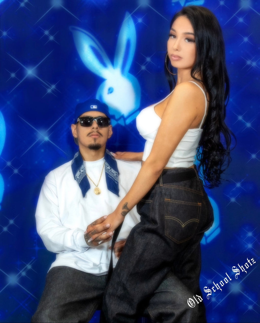 Y2K Early 2000s 'OG 90's Party Crew Airbrush Star Shots Backdrop BLUE GLOW (Extra Large)