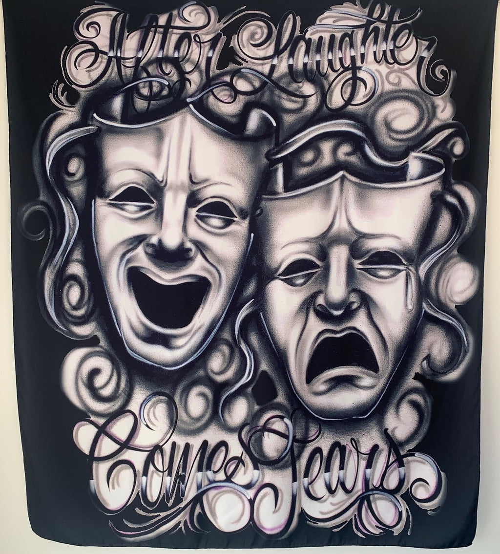 Laughter Then Tears Airbrushed Wall Tapestry (BLACK)