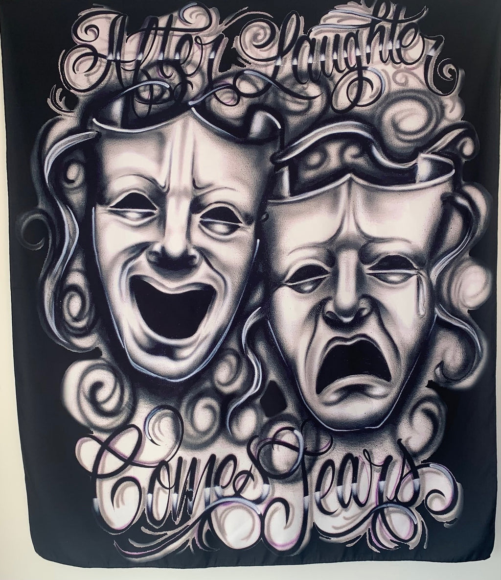 Laughter Then Tears Airbrushed Wall Tapestry (BLACK)