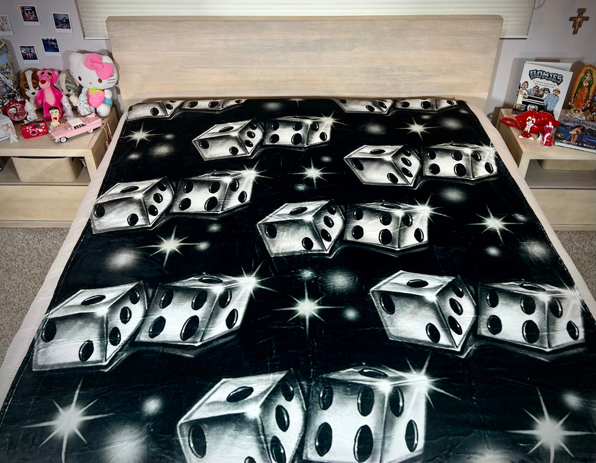 EXTRA LARGE 'ROLL THE DICE' Dice Airbrush Y2K Fleece Blanket (BLACK) *Limited Edition