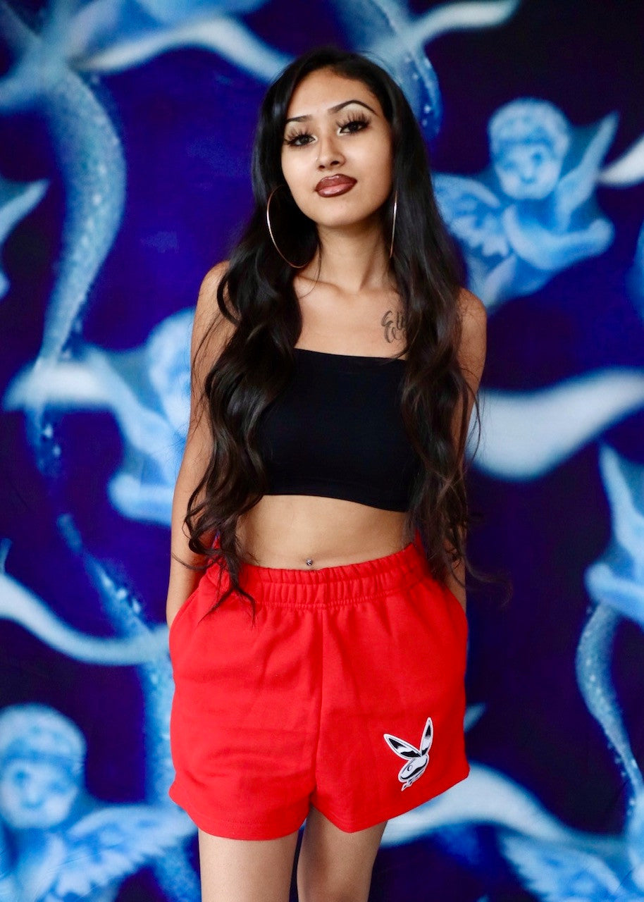 Playgirl Club Embroidered Fleece Sweat Shorts (Red)