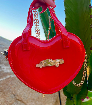 LIMITED EDITION Angel Baby Low Low Glossy Cross Body Chain Link Heart Handbag W/ 24K Solid Gold Dice Zipper Pull RED ((Limited Edition))