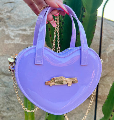 LIMITED EDITION Angel Baby Low Low Glossy Cross Body Chain Link Heart Handbag W/ 24K Solid Gold Dice Zipper Pull LAVENDER ((Limited Edition))