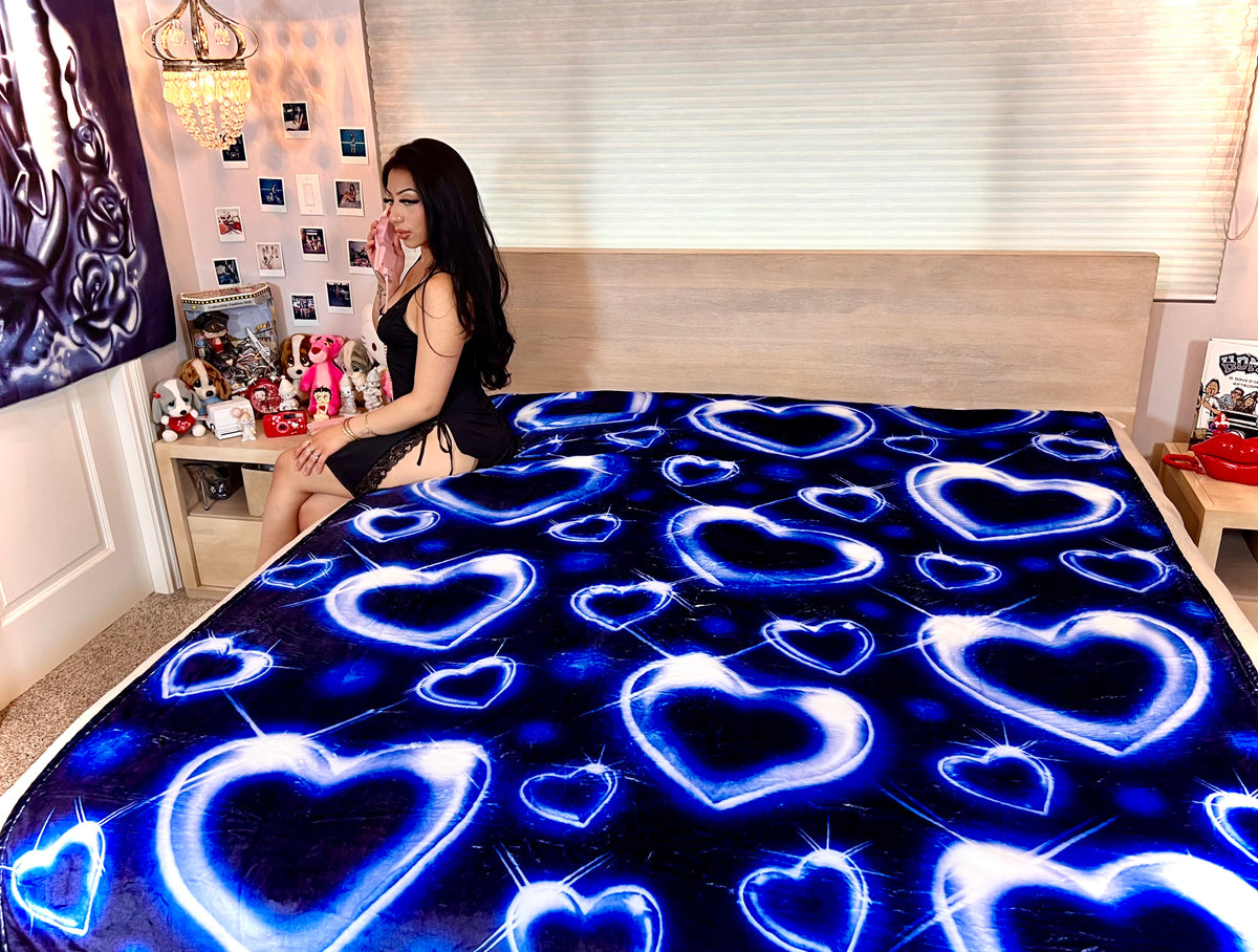 EXTRA LARGE 'HEART OF CHROME' Dice Airbrush Y2K Fleece Blanket (BLUES) *Limited Edition