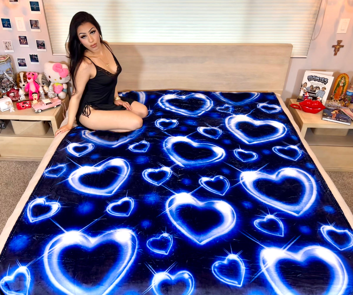 EXTRA LARGE 'HEART OF CHROME' Dice Airbrush Y2K Fleece Blanket (BLUES) *Limited Edition