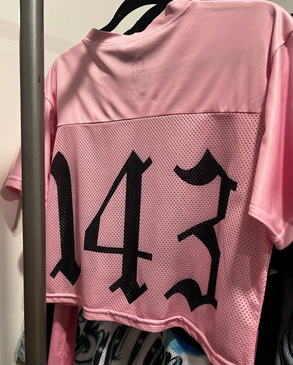 Angel Baby'143 Script Cut & Sew Mesh Football CROPPED Jersey (PINK)