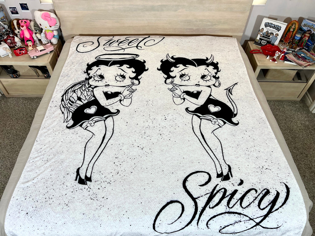 EXTRA LARGE 'SWEET & SPICY' Pen & Ink  Y2K Fleece Blanket (Vintage White/Black) *Limited Edition