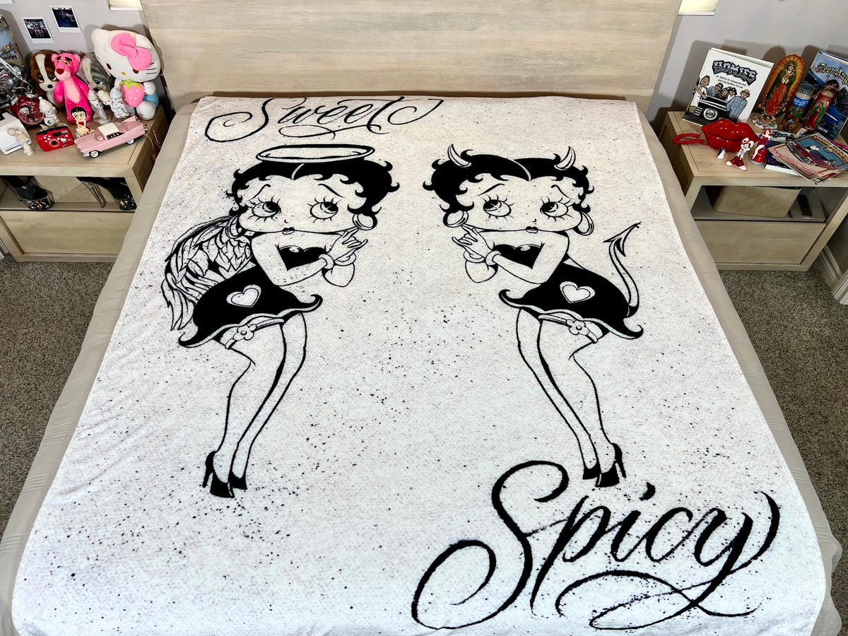 EXTRA LARGE 'SWEET & SPICY' Pen & Ink  Y2K Fleece Blanket (Vintage White/Black) *Limited Edition