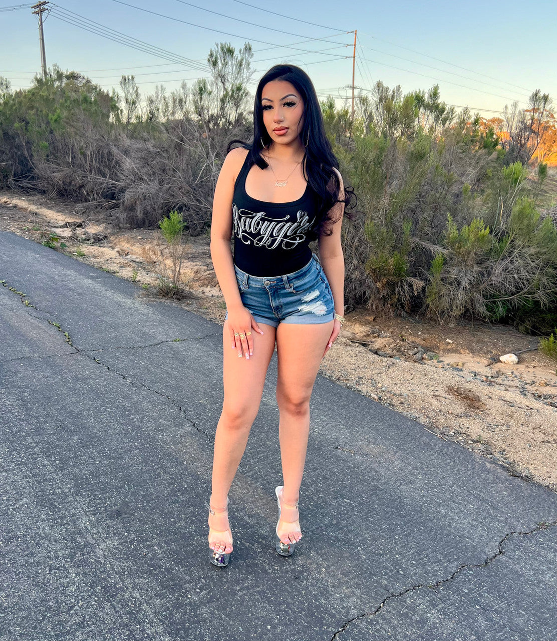 Limited Edition 'BABYGIRL' Script Ribbed Bodysuit (Black)