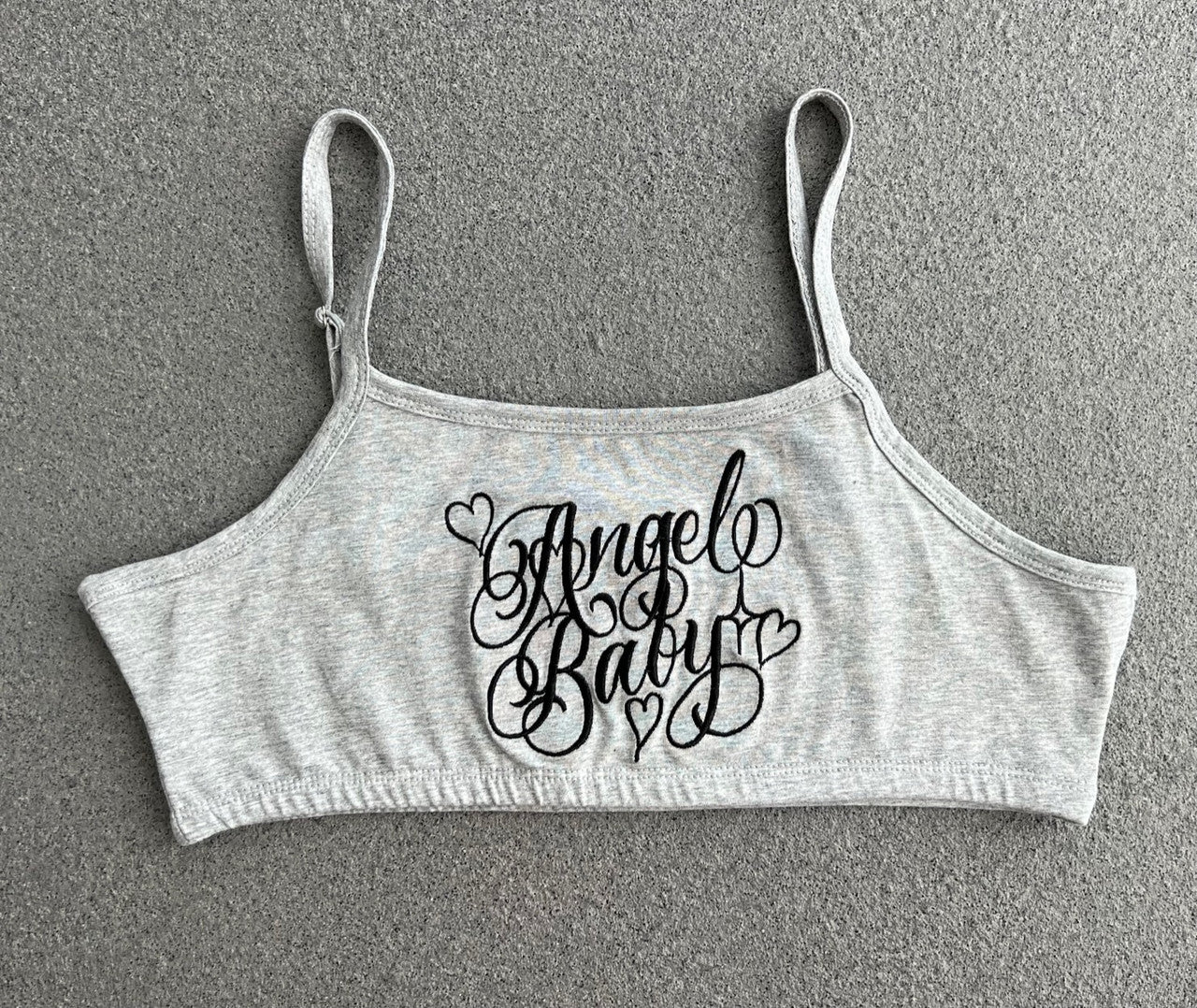 Limited Edition 'ANGEL BABY' Embroidered Cut & Sew Crop Top (Grey)