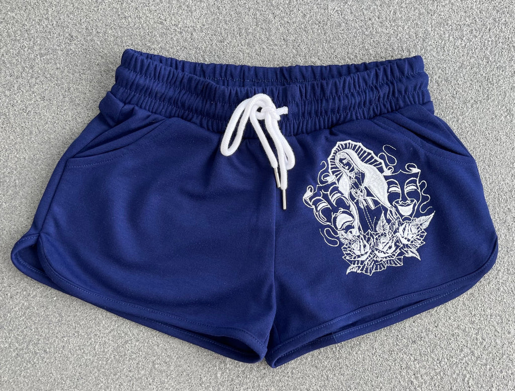 Limited Edition 'LUPITA' Embroidered Cut & Sew Booty Shorts (Drawstring w/ pockets) NAVY BLUE