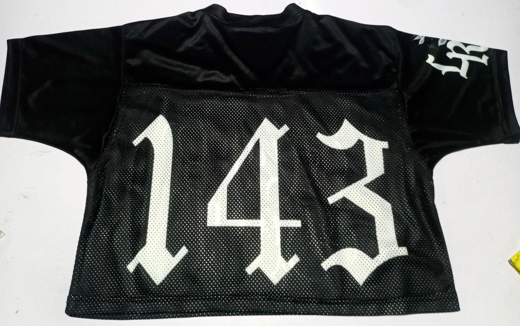 Angel Baby'143 Airbrush Cut & Sew Mesh Football CROPPED Jersey (BLACK)