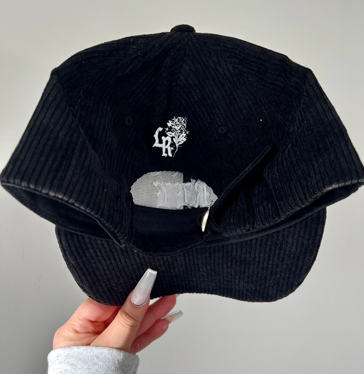 Lux Rosa 'OUR LADY' Embroidered Corduroy Baseball Hat (Black)