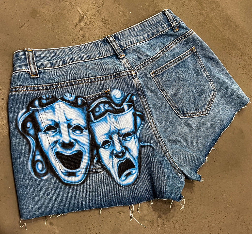 LIMITED EDITION 'Smile Now Cry Later' Airbrushed Cut-Off Denim Shorts