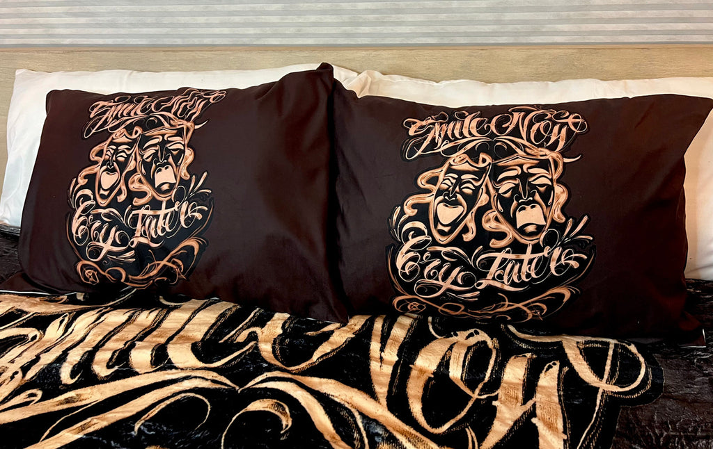 'Smile Now Cry Later' Airbrushed Pillowcases (Set Of Two) *BROWN
