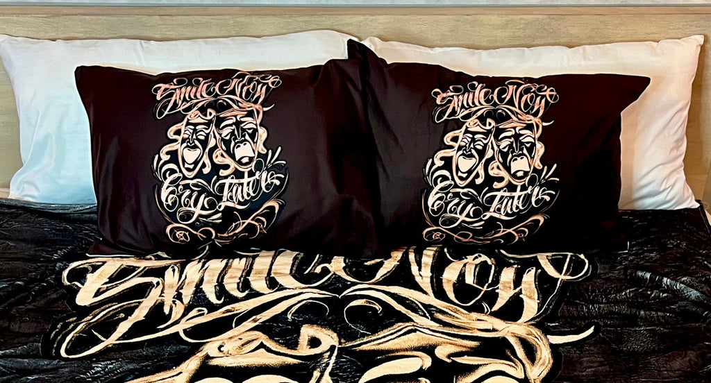 'Smile Now Cry Later' Airbrushed Pillowcases (Set Of Two) *BROWN