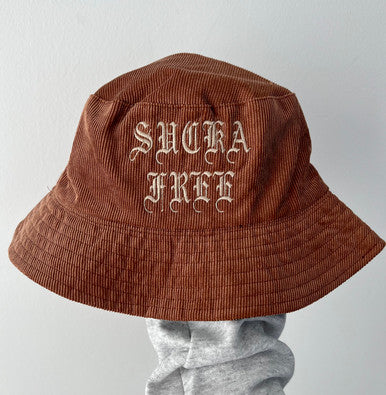 Lux Rosa 'SUCKA FREE' Script Embroidered Corduroy Bucket Hat (BROWN)