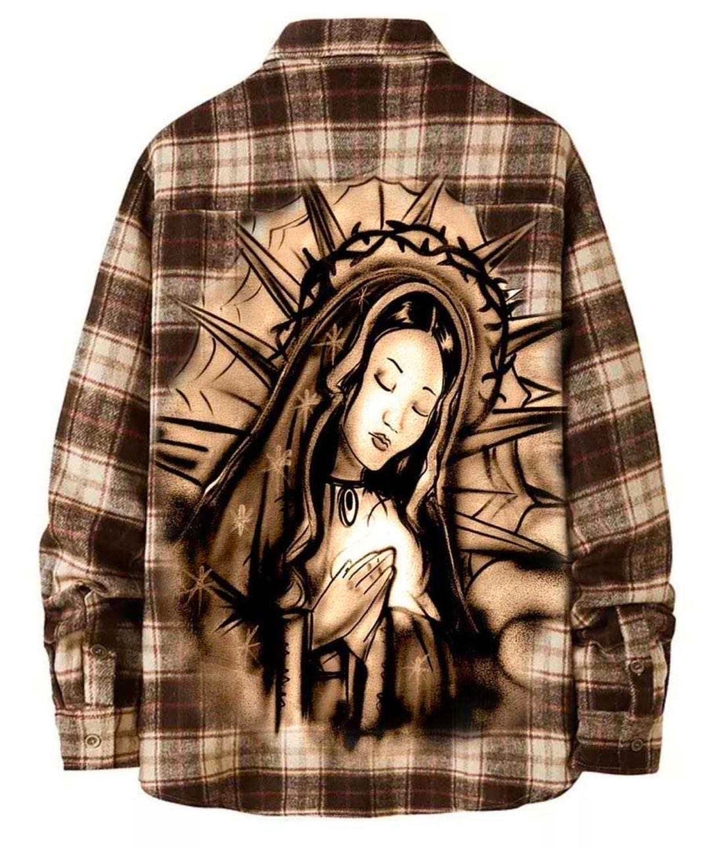 Limited Edition 'BLESSED & PROTECTED' Airbrushed Cut & Sew Flannel (Brown)