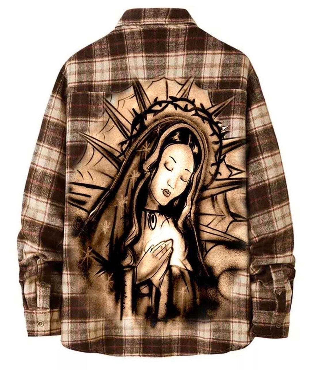 Limited Edition 'BLESSED & PROTECTED' Airbrushed Cut & Sew Flannel (Brown)