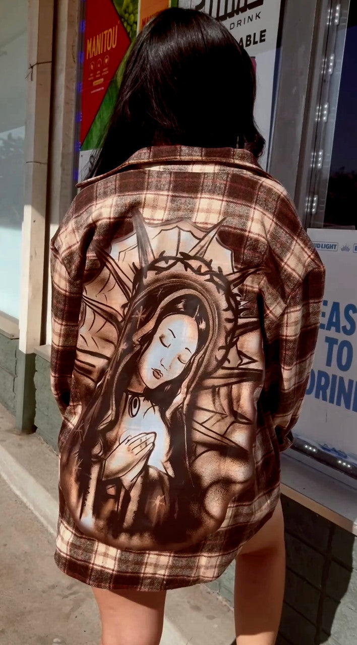 Limited Edition 'BLESSED & PROTECTED' Airbrushed Cut & Sew Flannel (Brown)