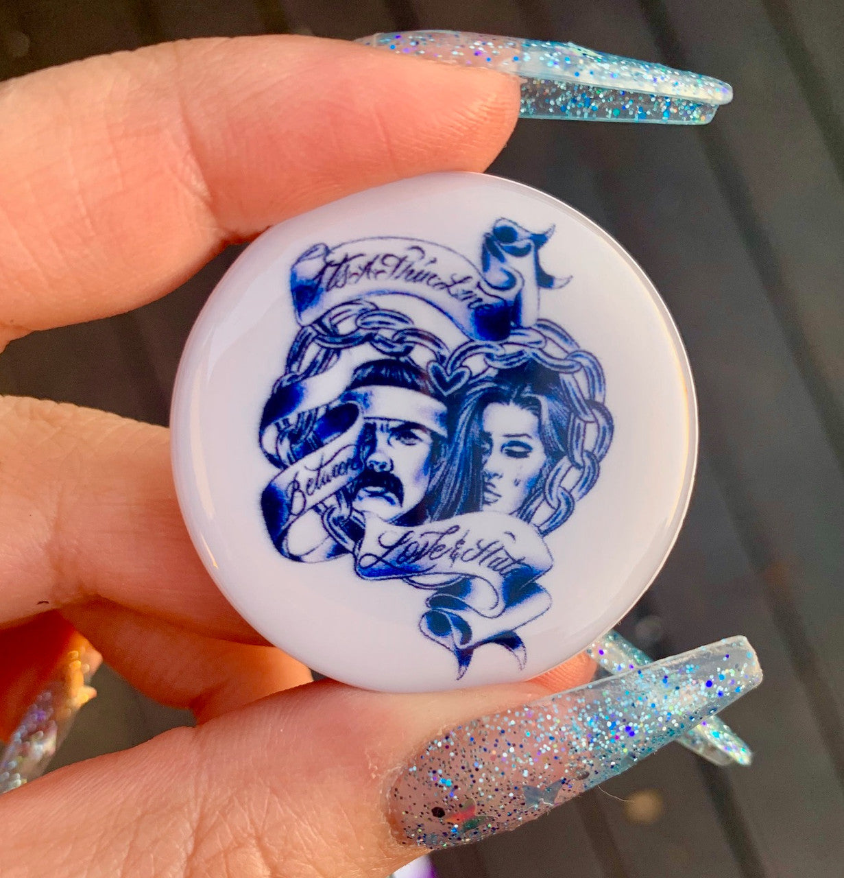 Thin Line Between Love & Hate Pop Grip Drop Glue Style (White/Blue)