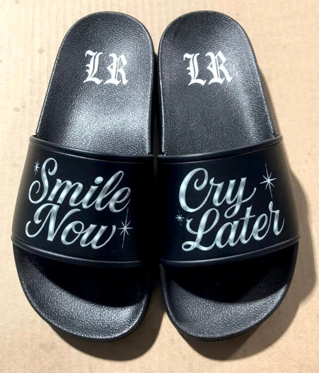 'Smile Now Cry Later' Chrome Glow Pen & Ink Slides (Black)
