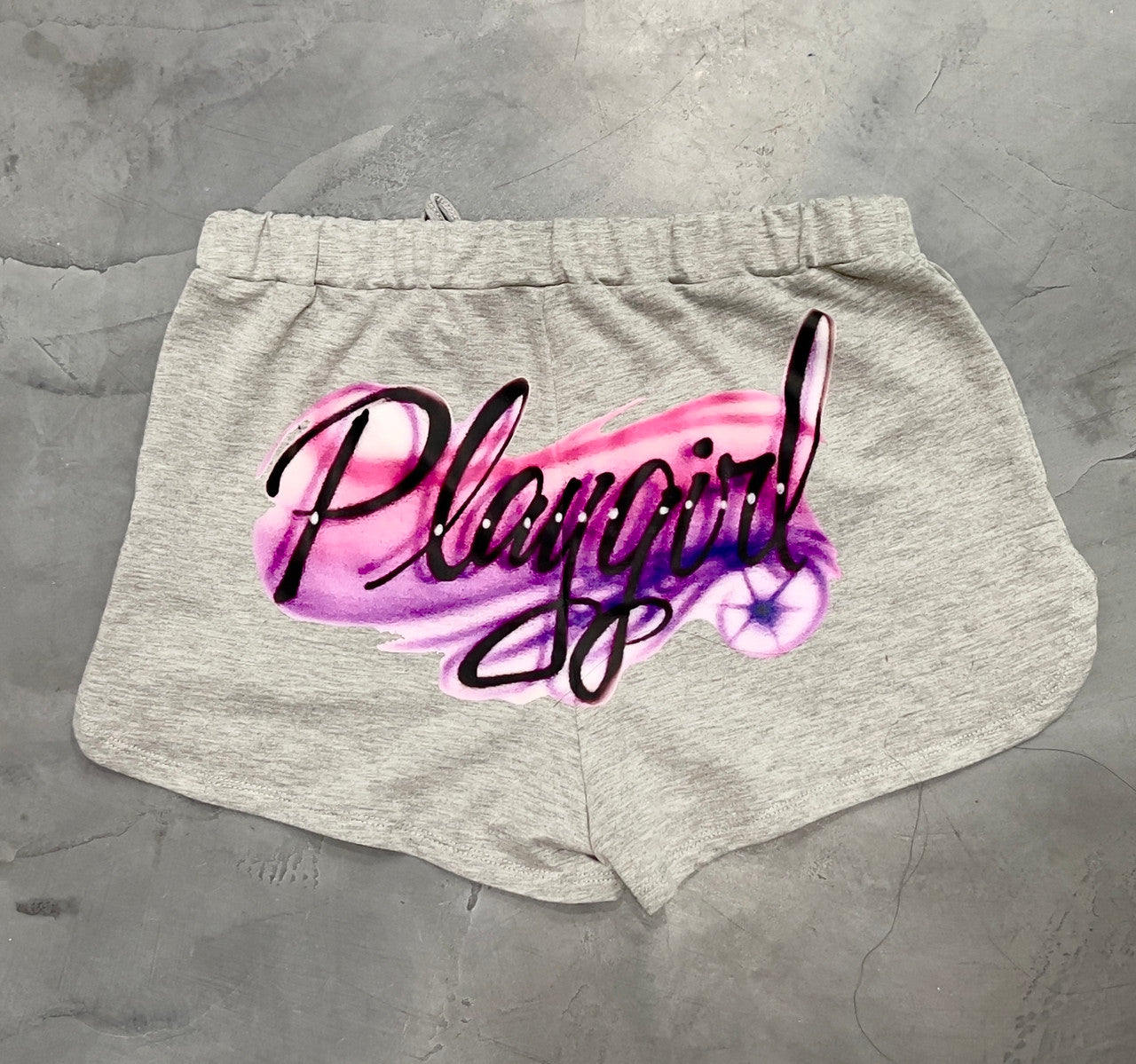 Limited Edition 'PLAYGIRL' Airbrushed Booty Shorts GREY