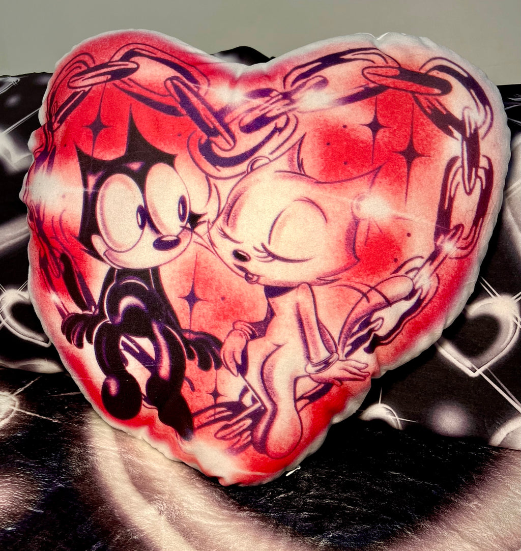 'FOOL IN LOVE WITH YOU' Heart Pen & Ink Die Cut Decorative Pillow (Pinks)