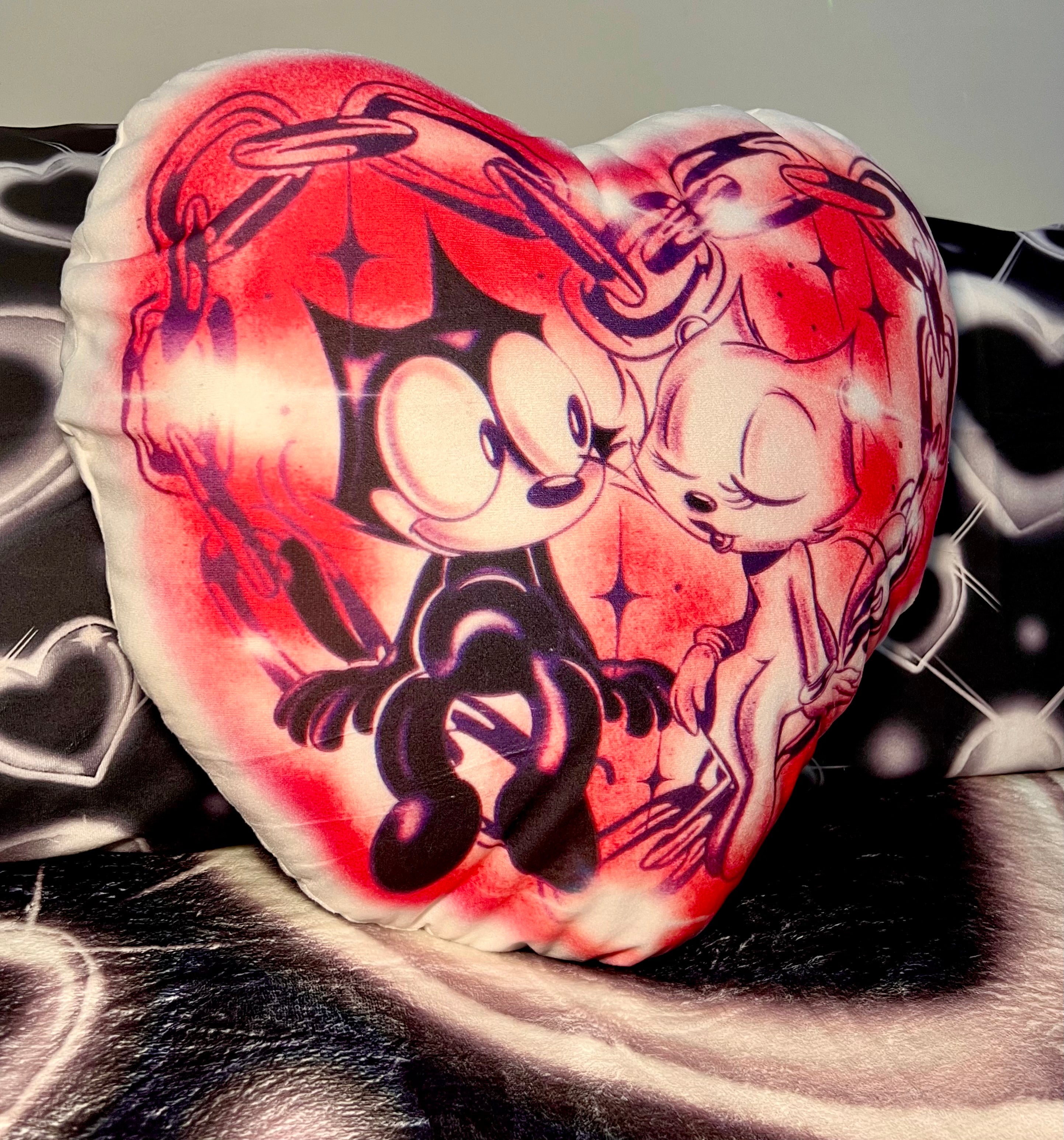 'FOOL IN LOVE WITH YOU' Heart Pen & Ink Die Cut Decorative Pillow (Pinks)