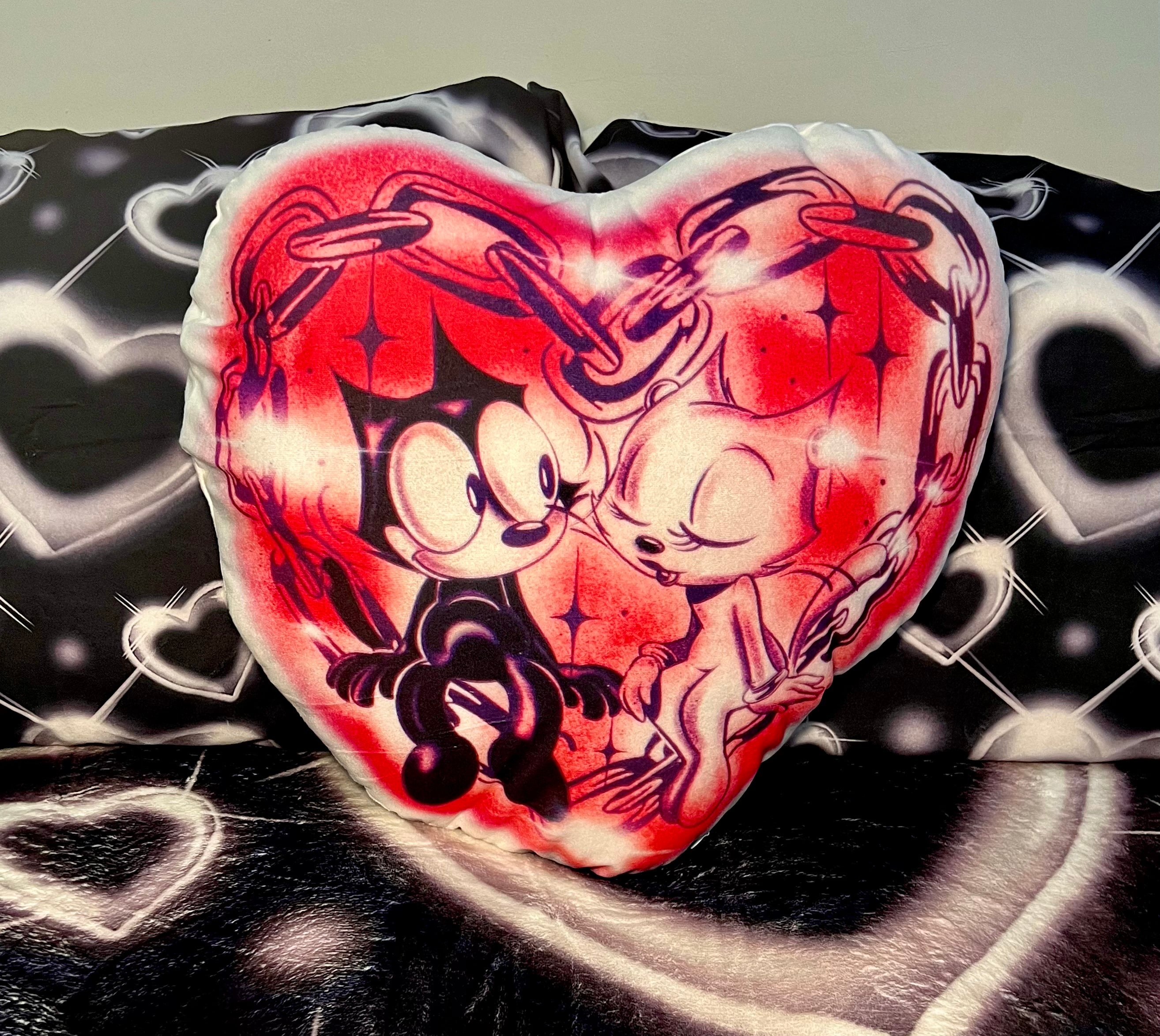 'FOOL IN LOVE WITH YOU' Heart Pen & Ink Die Cut Decorative Pillow (Pinks)