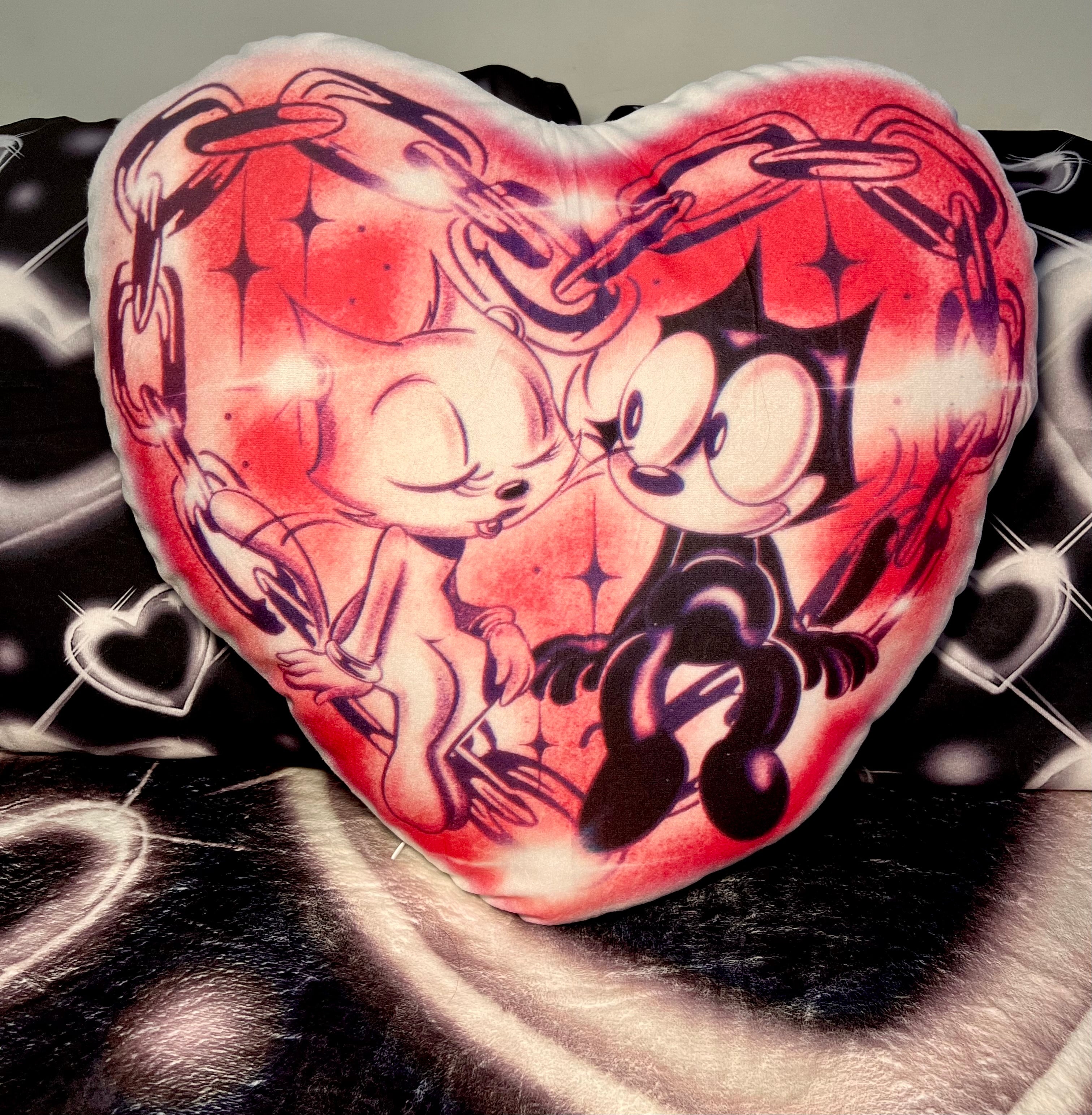 'FOOL IN LOVE WITH YOU' Heart Pen & Ink Die Cut Decorative Pillow (Pinks)