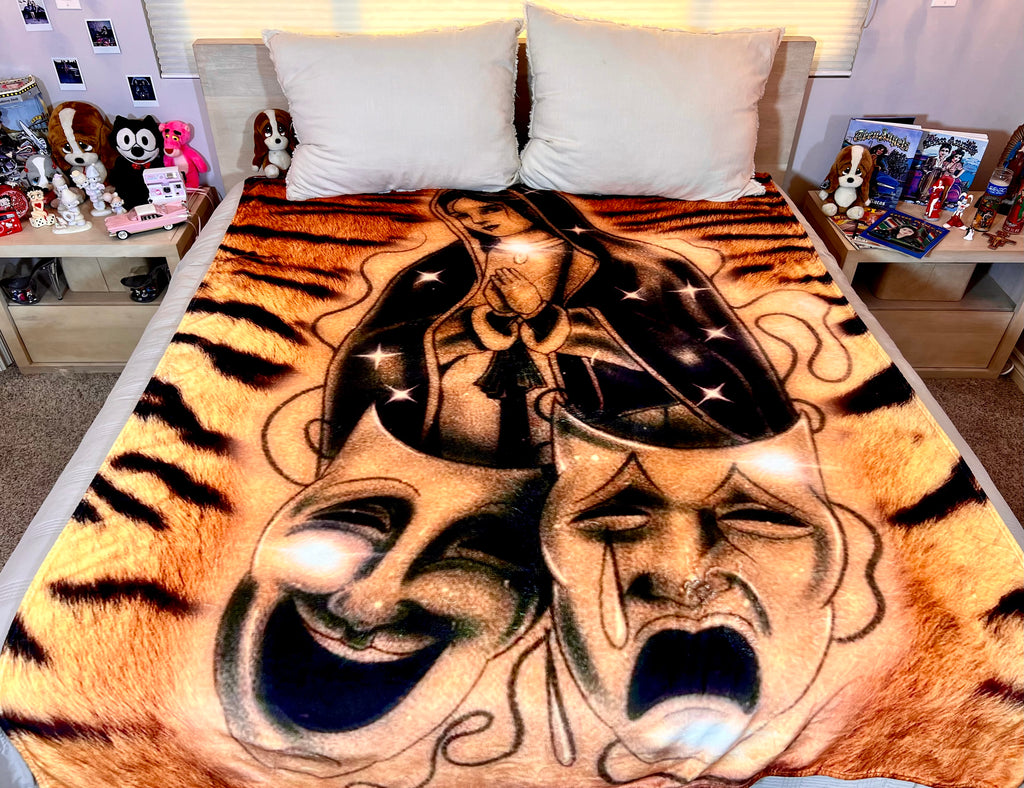 LIMITED EDITION EXTRA LARGE 'BLESSINGS & PROTECTIONS' Pen & Ink Y2K Fleece Blanket (EYE OF THE TIGER) *Limited Edition