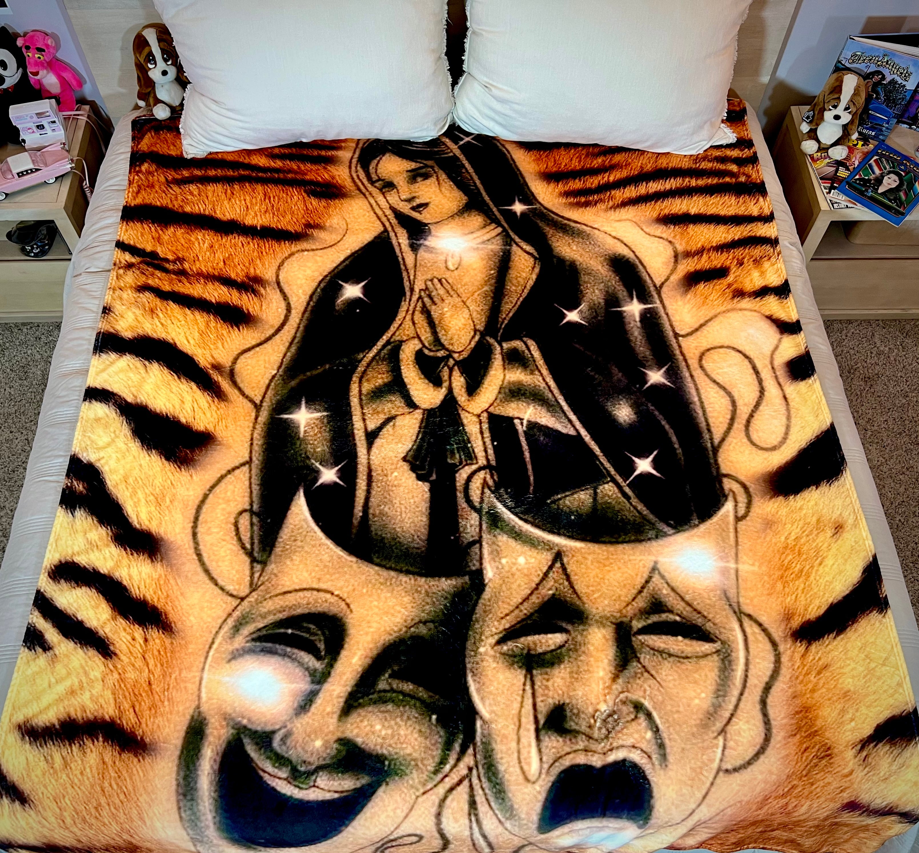 LIMITED EDITION EXTRA LARGE 'BLESSINGS & PROTECTIONS' Pen & Ink Y2K Fleece Blanket (EYE OF THE TIGER) *Limited Edition