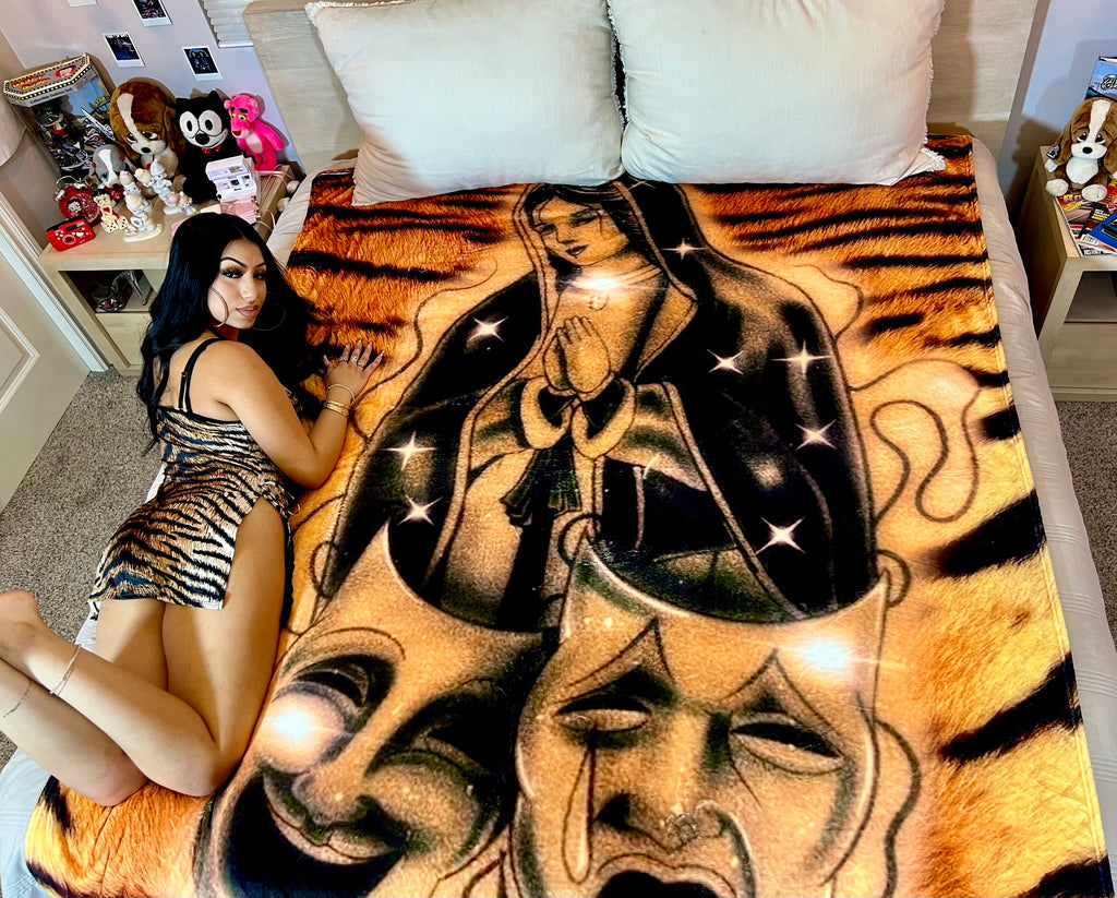 LIMITED EDITION EXTRA LARGE 'BLESSINGS & PROTECTIONS' Pen & Ink Y2K Fleece Blanket (EYE OF THE TIGER) *Limited Edition