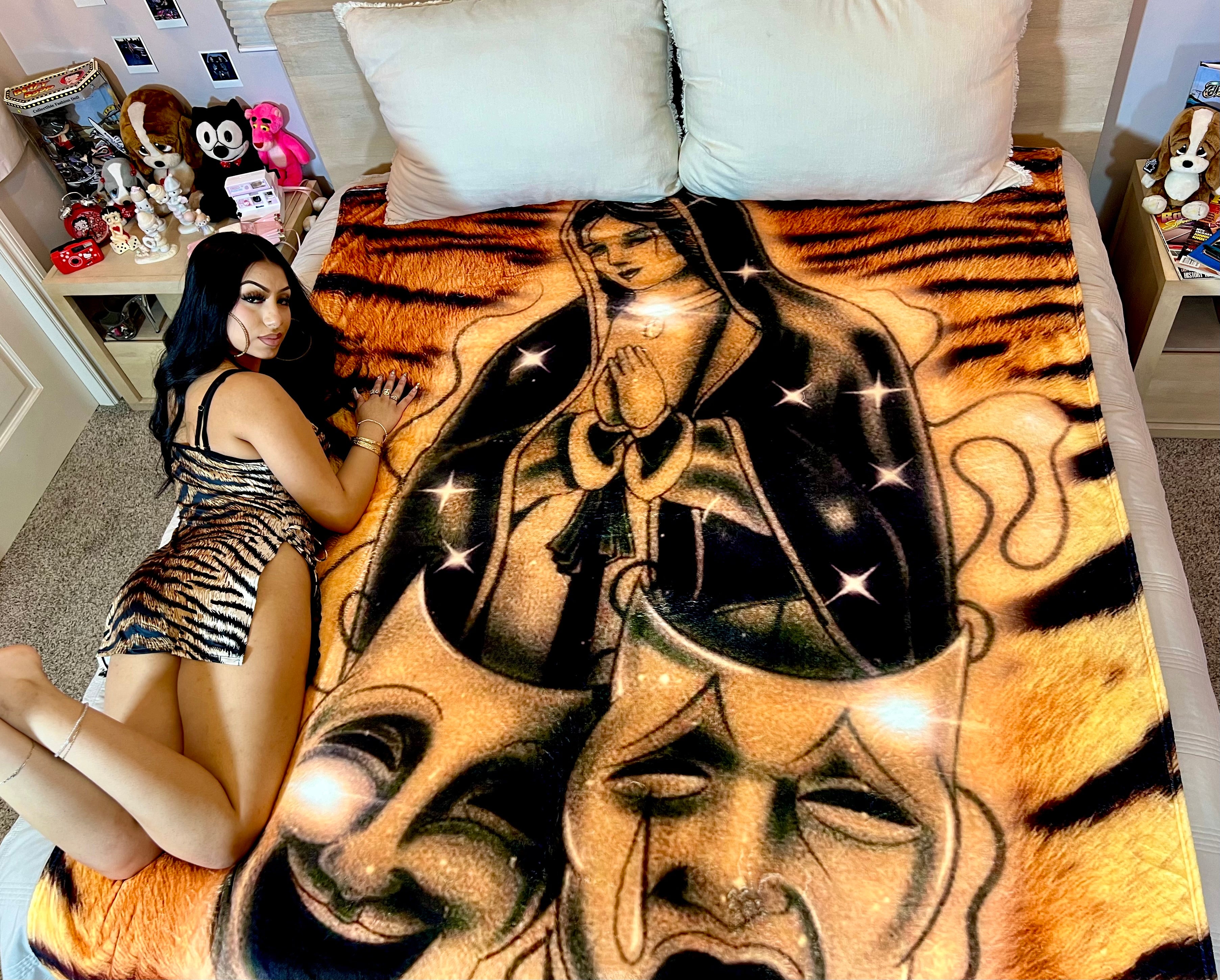 LIMITED EDITION EXTRA LARGE 'BLESSINGS & PROTECTIONS' Pen & Ink Y2K Fleece Blanket (EYE OF THE TIGER) *Limited Edition