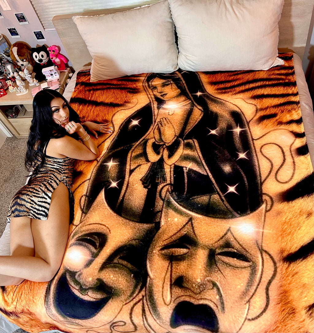 LIMITED EDITION EXTRA LARGE 'BLESSINGS & PROTECTIONS' Pen & Ink Y2K Fleece Blanket (EYE OF THE TIGER) *Limited Edition