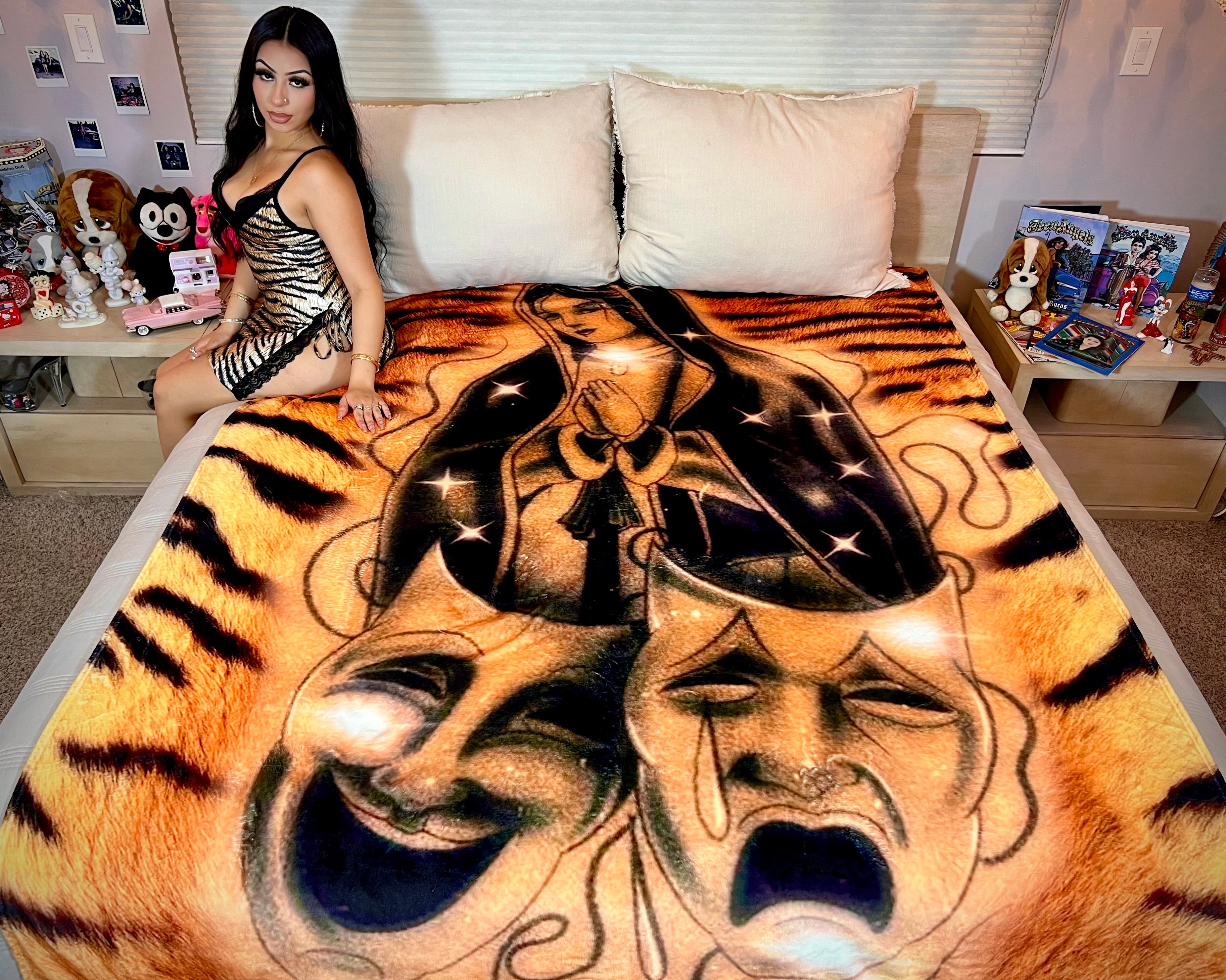 LIMITED EDITION EXTRA LARGE 'BLESSINGS & PROTECTIONS' Pen & Ink Y2K Fleece Blanket (EYE OF THE TIGER) *Limited Edition