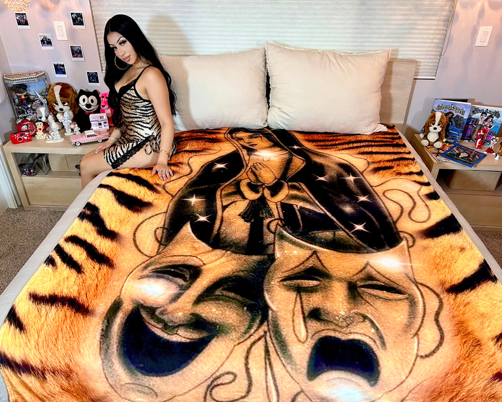 LIMITED EDITION EXTRA LARGE 'BLESSINGS & PROTECTIONS' Pen & Ink Y2K Fleece Blanket (EYE OF THE TIGER) *Limited Edition