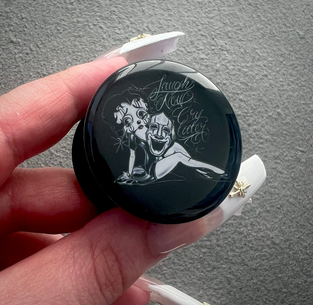 'Look Over Your Shoulder' Pen & Ink Pop Grip (Drop Glue Style) Black