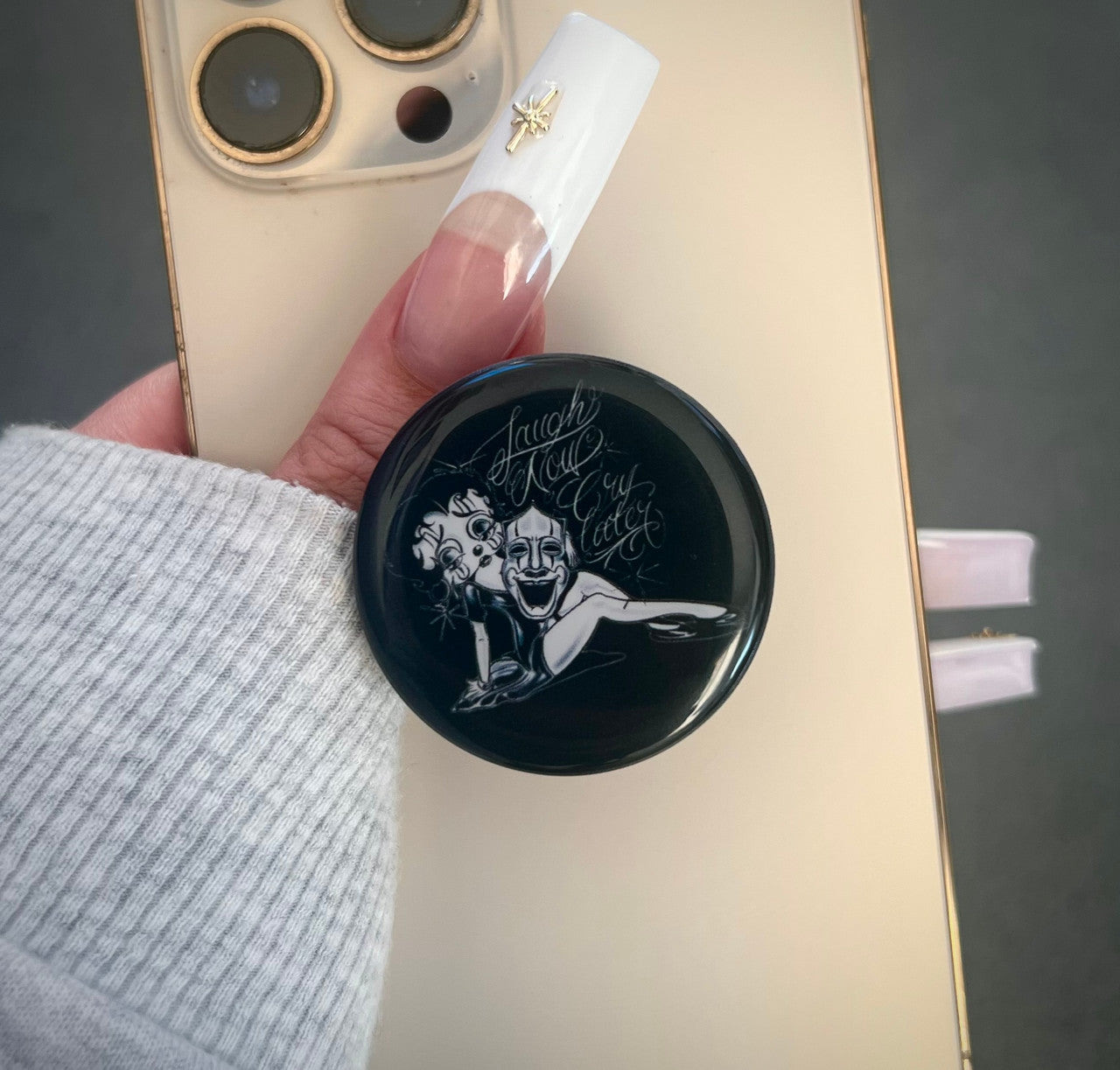 'Look Over Your Shoulder' Pen & Ink Pop Grip (Drop Glue Style) Black