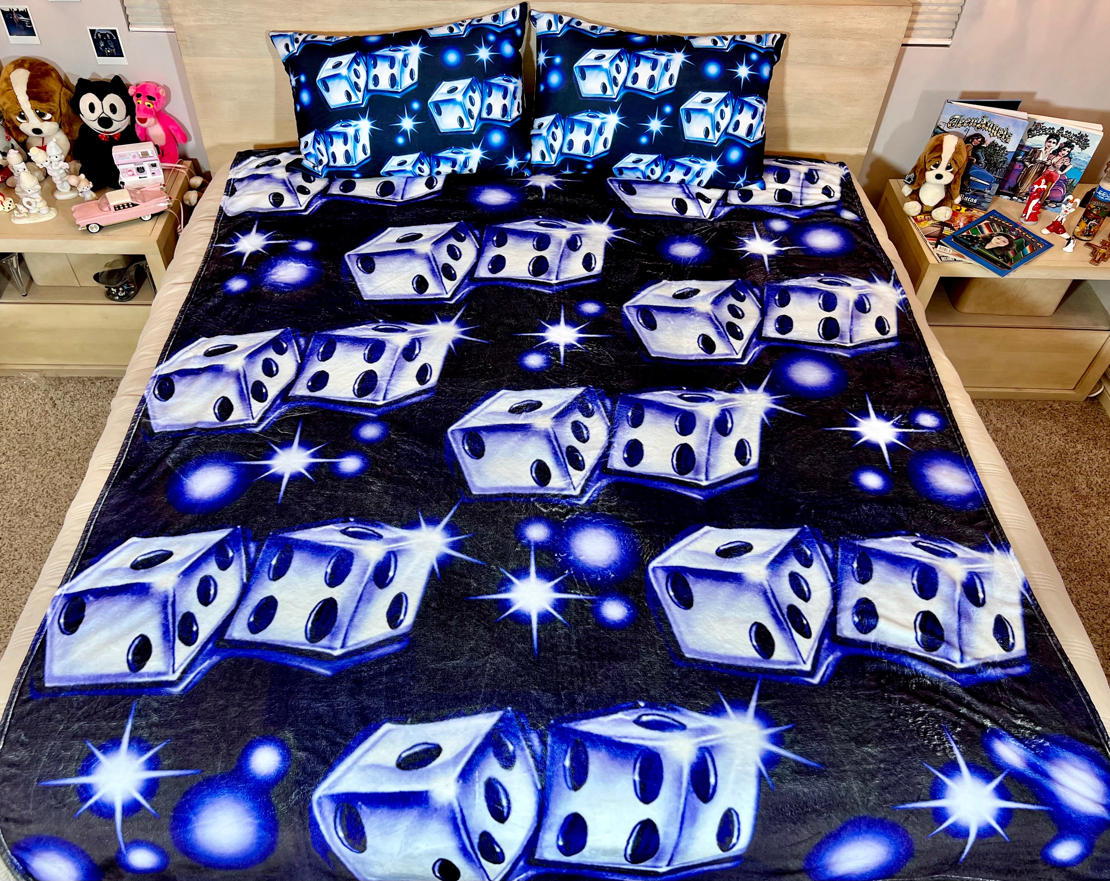 LIMITED EDITION EXTRA LARGE 'ROLL THE DICE' Dice Airbrush Y2K Fleece Blanket (BLUE AS ICE) *Limited Edition