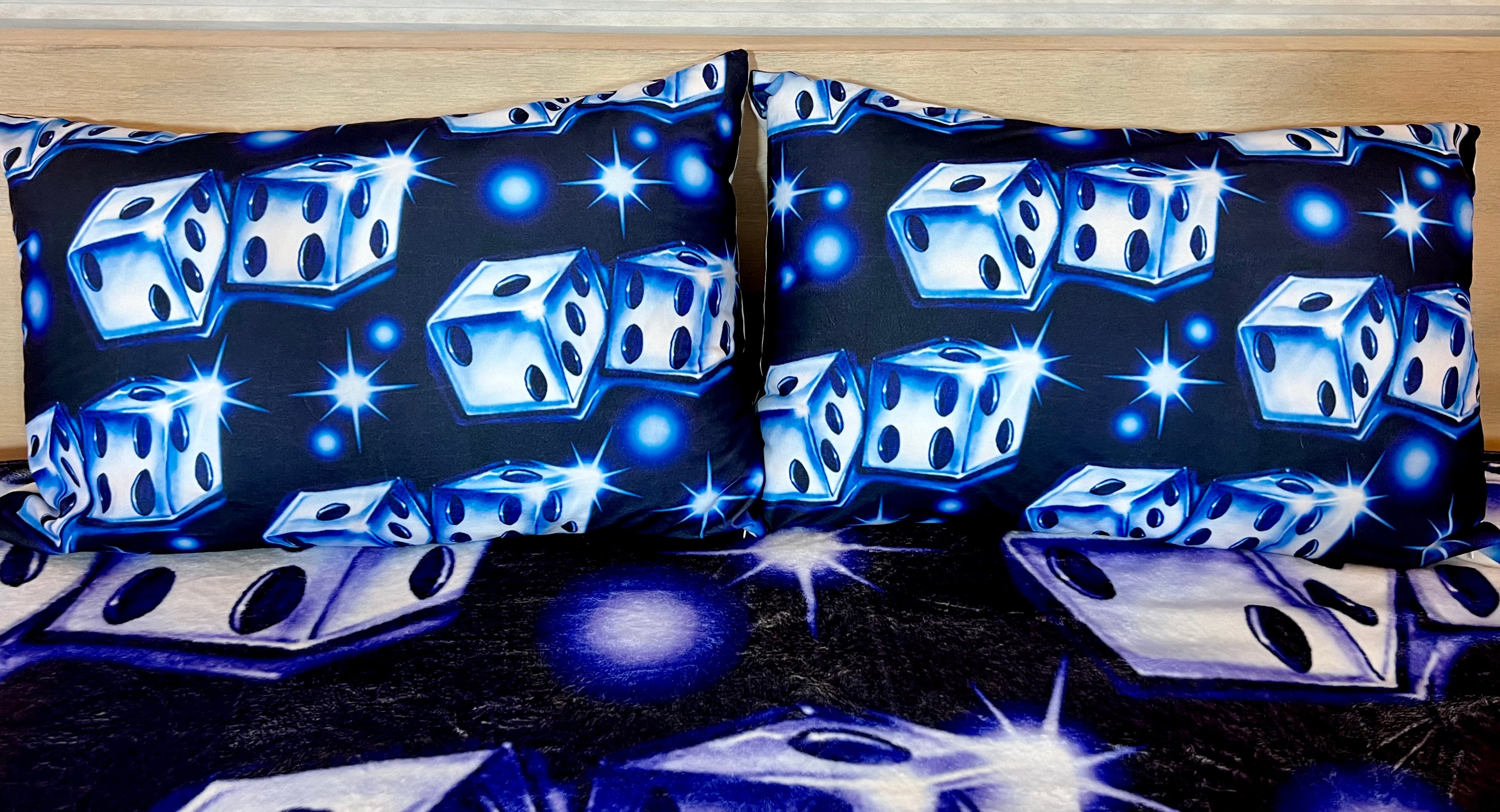 'ROLL THE DICE' Dice Airbrush Y2K Pillowcases (Set Of Two) *BLUE AS ICE