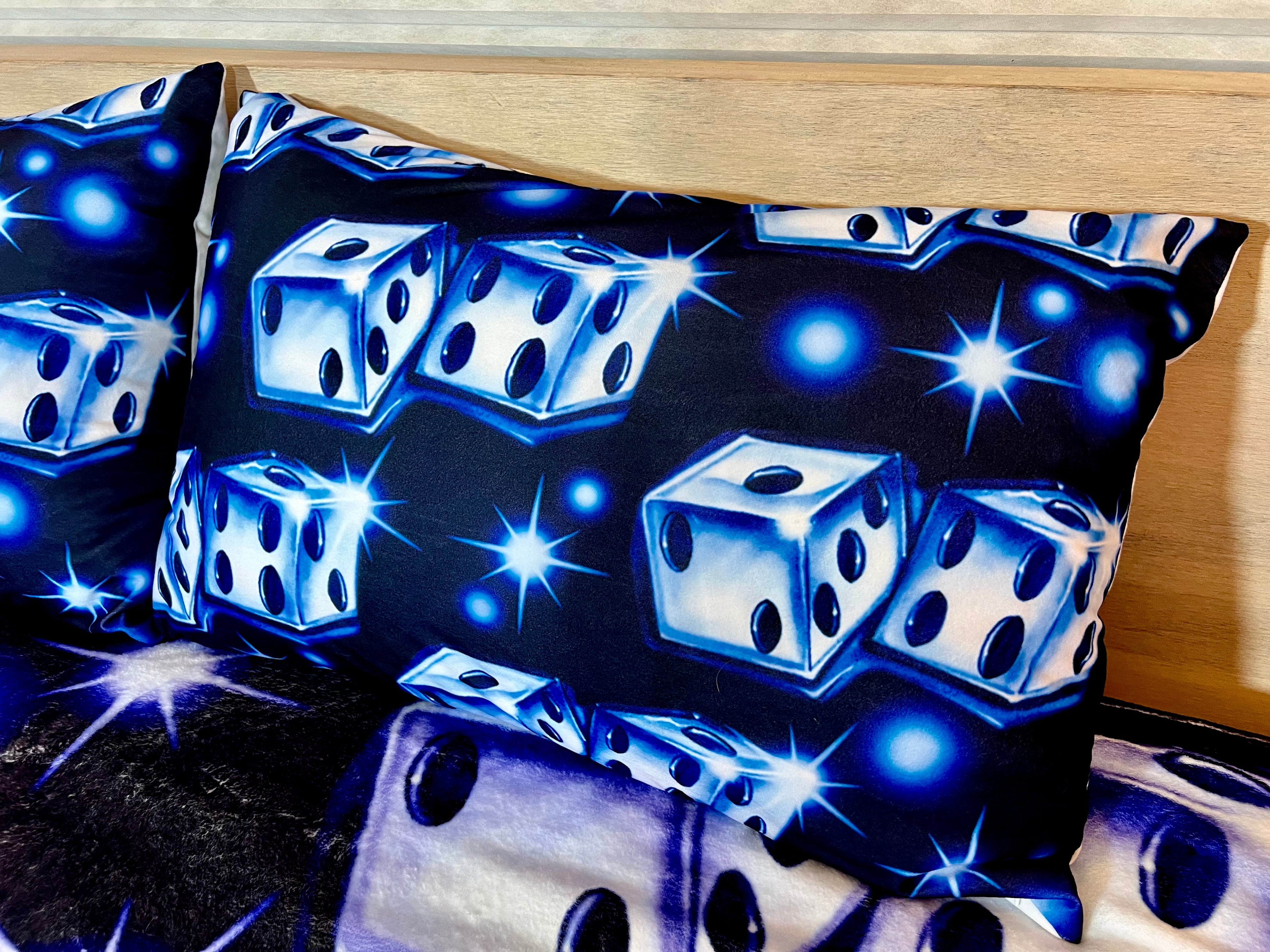 'ROLL THE DICE' Dice Airbrush Y2K Pillowcases (Set Of Two) *BLUE AS ICE